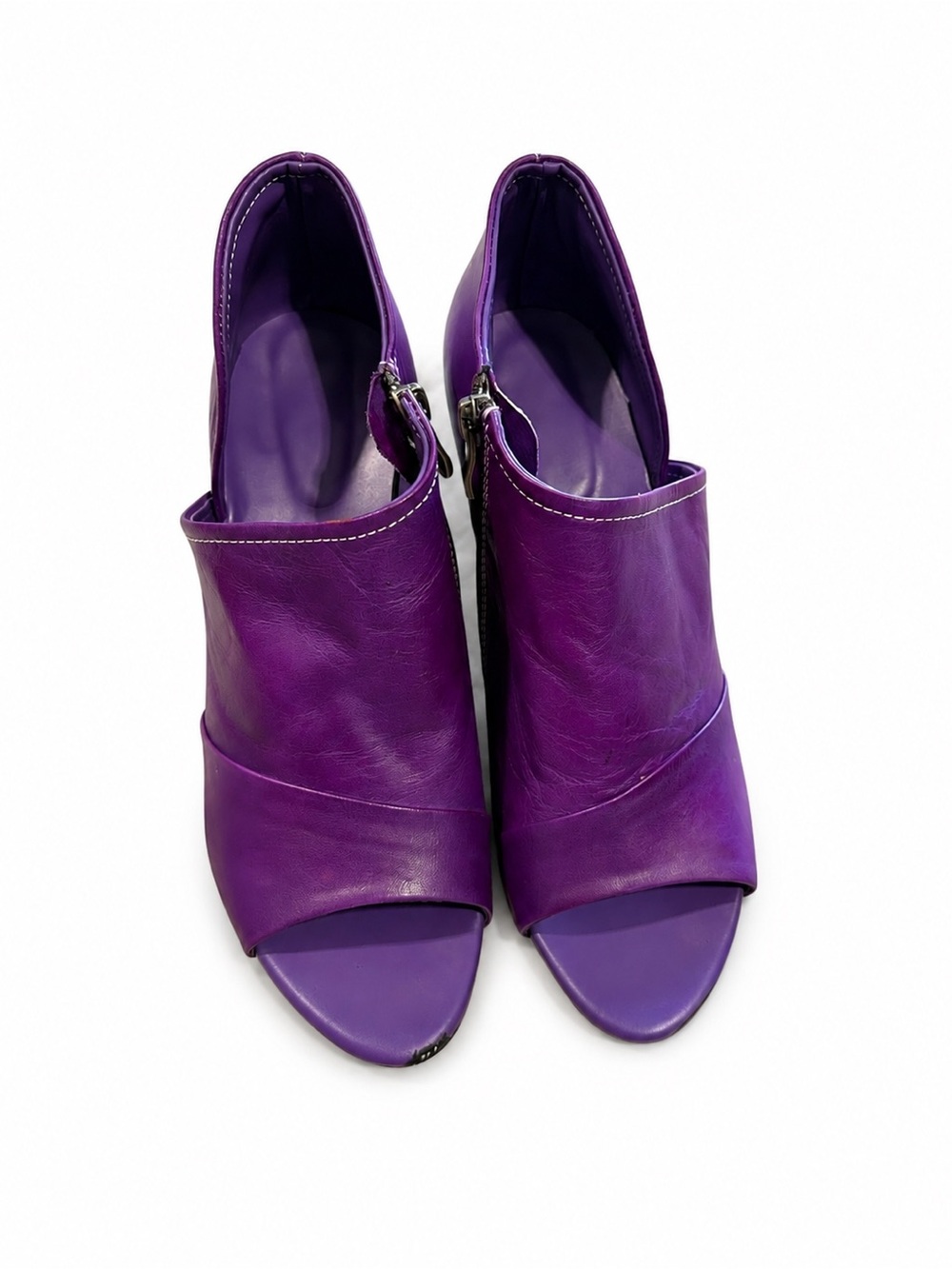 Purple Women's Open-Toe Leather Heels